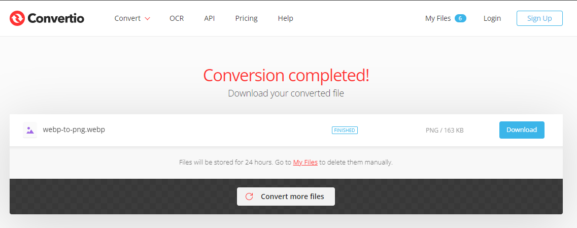 Convert WebP to PNG on Convertio