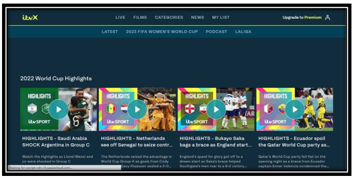 Website to watch the World Cup 2022 - ITV