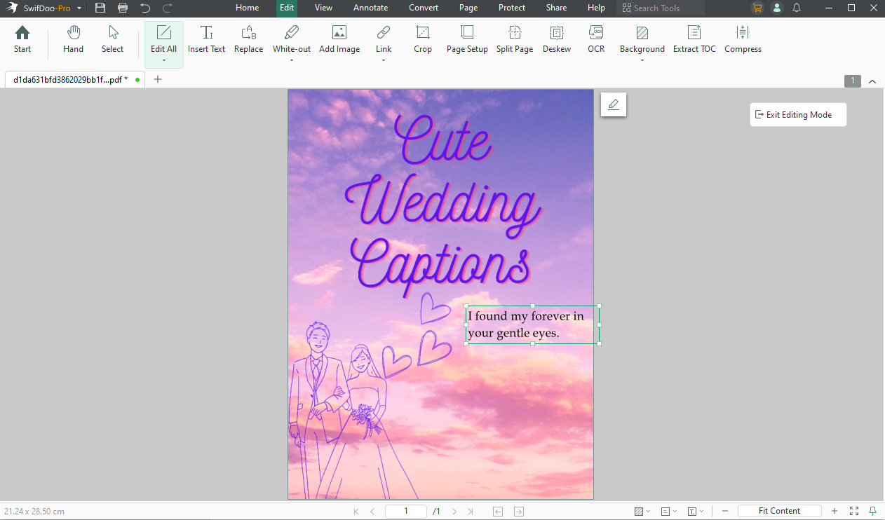 Add text to the PDF wedding card in SwifDoo PDF