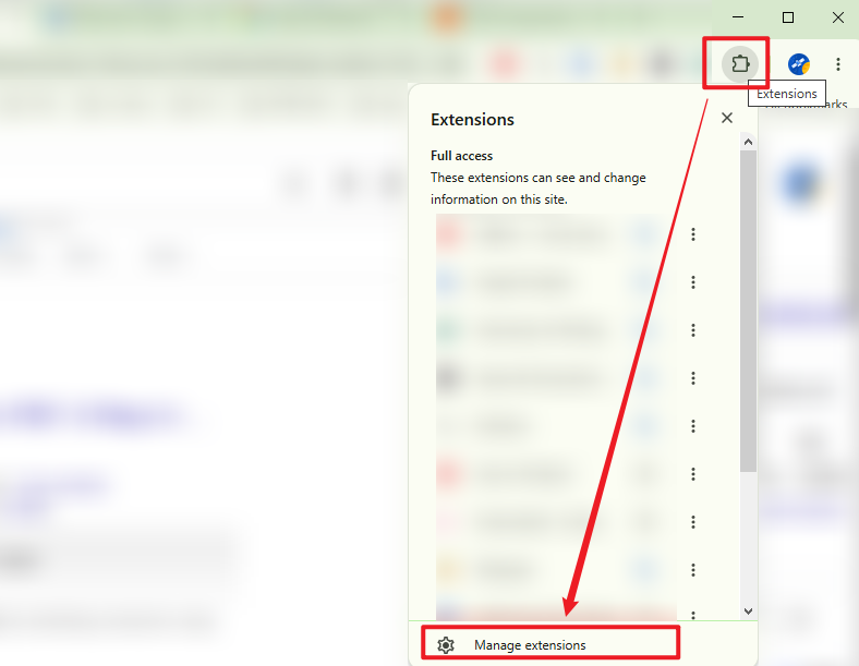 Click Extensions and click Manage extension in Chrome