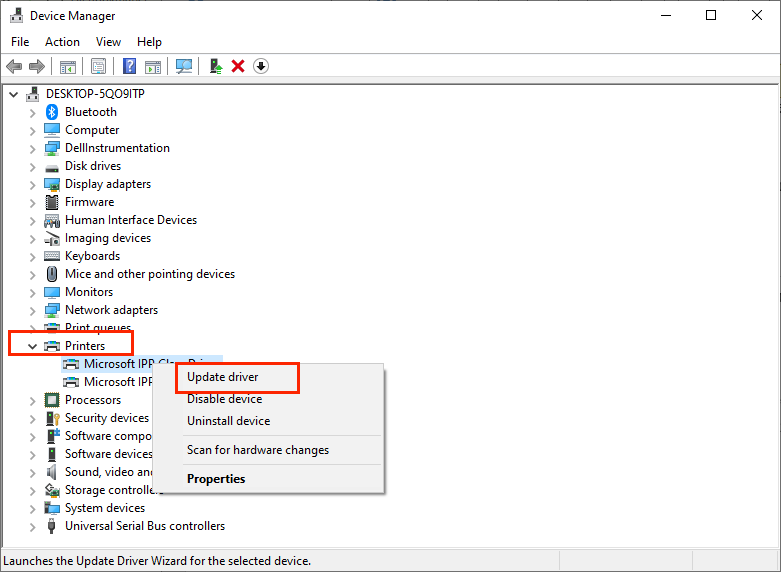 Update the printer drivers on Windows