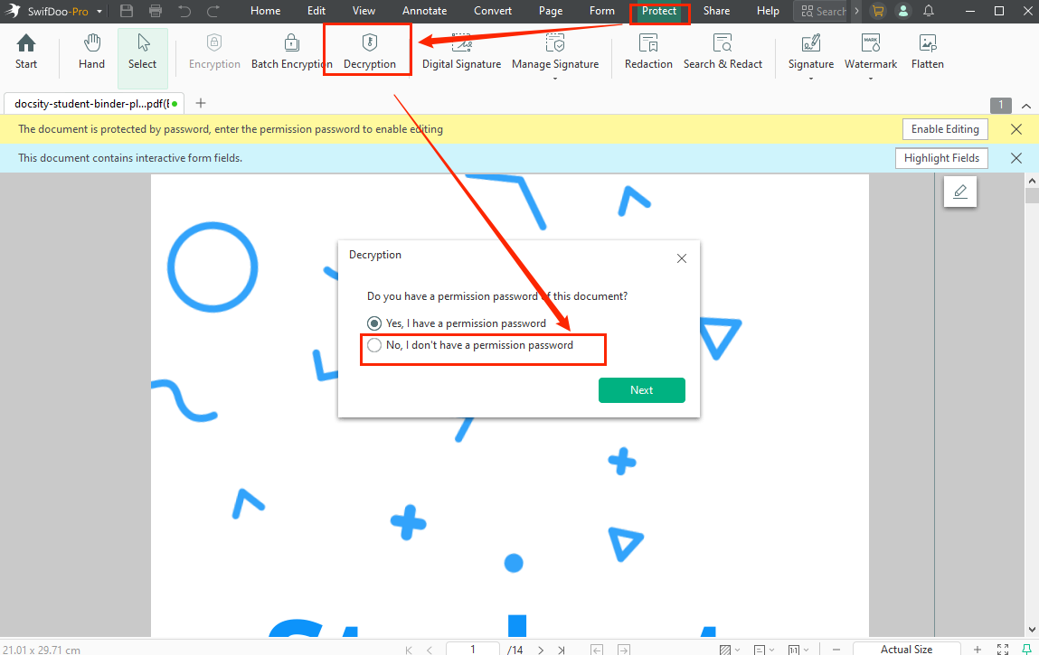 Unlock a PDF for printing in SwifDoo PDF