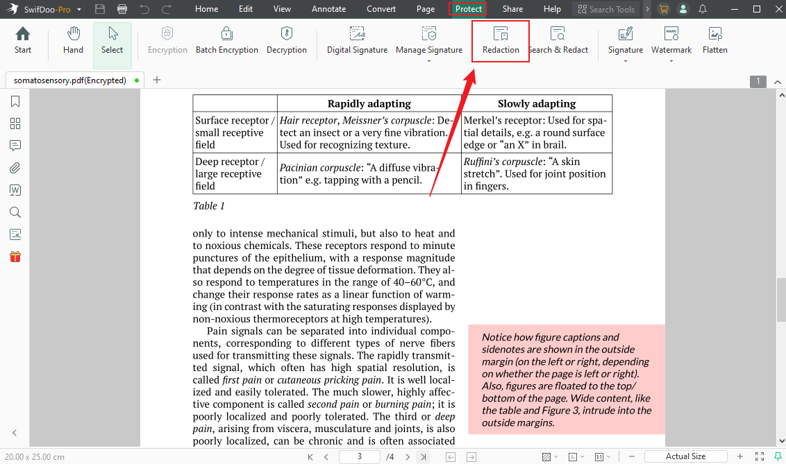 Click the Redaction option under the Protect tab of SwifDoo PDF