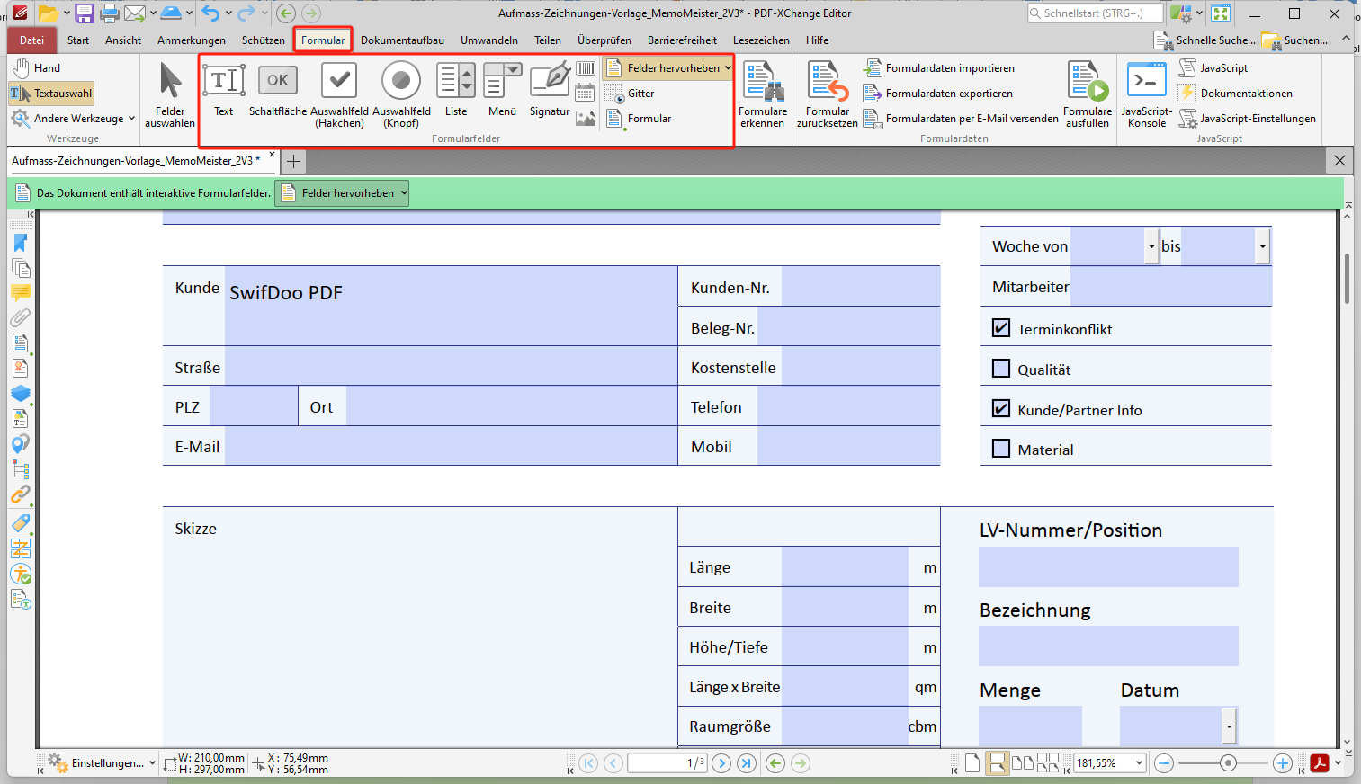 PDF Formulare ausfüllen PDF Xchange Editor