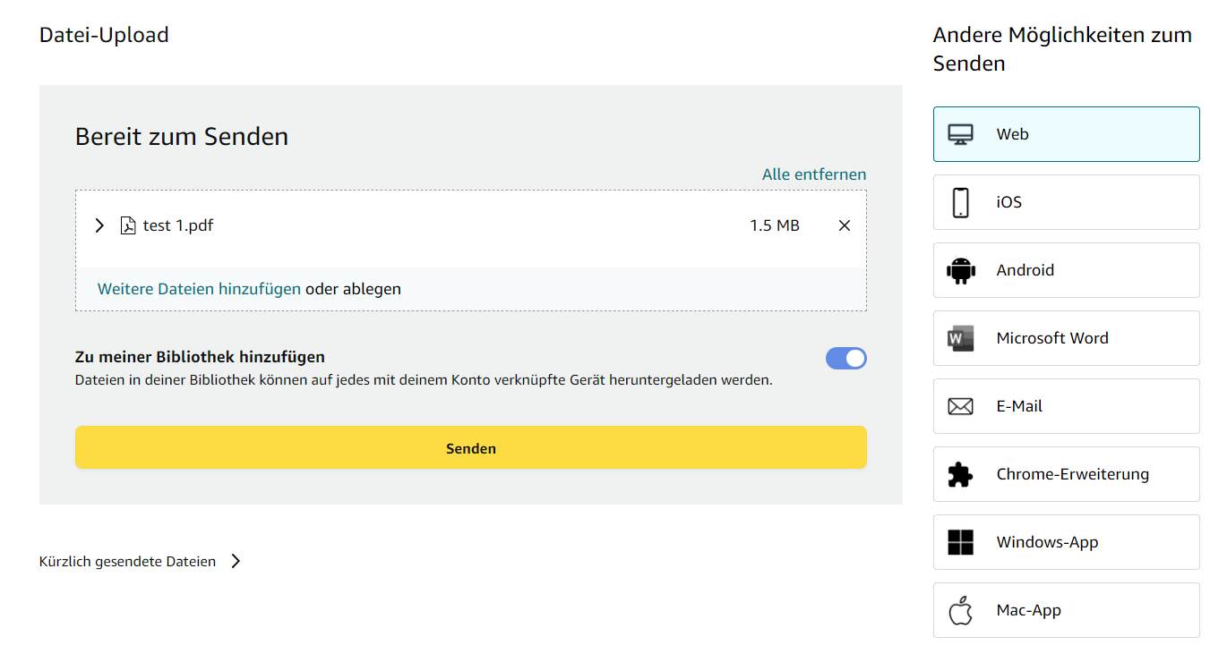 PDF an Kindle senden