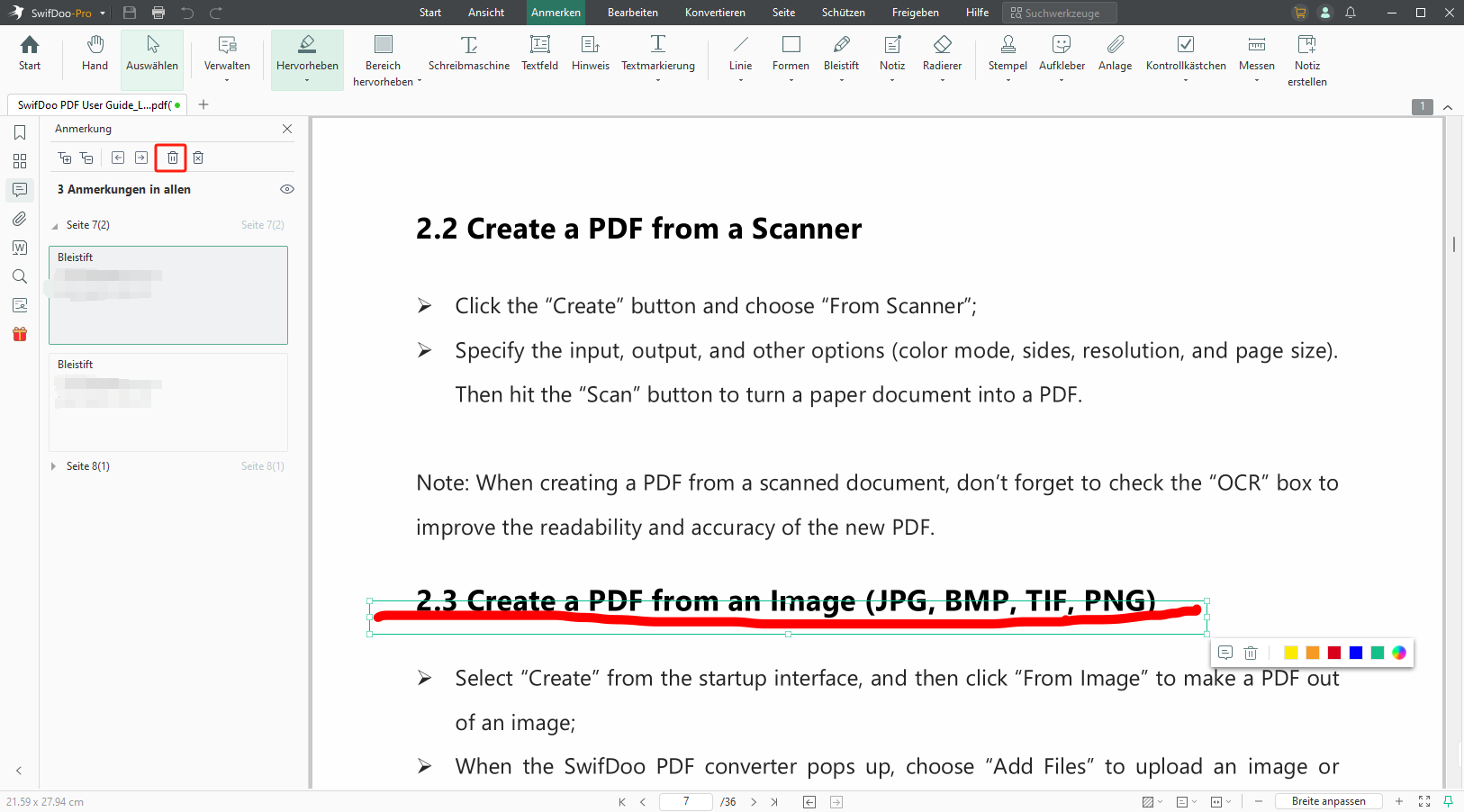 PDF Markierungen löschen mit SwifDoo PDF