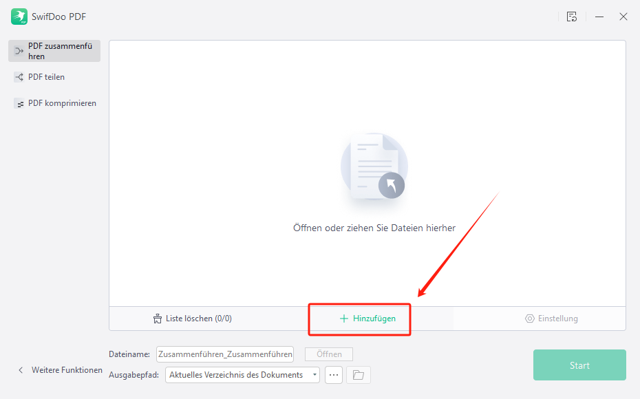 Schritt 2: Klicken Sie auf „hinzufügen“, um Ihre PDF-Dateien in SwifDoo PDF zu importieren.