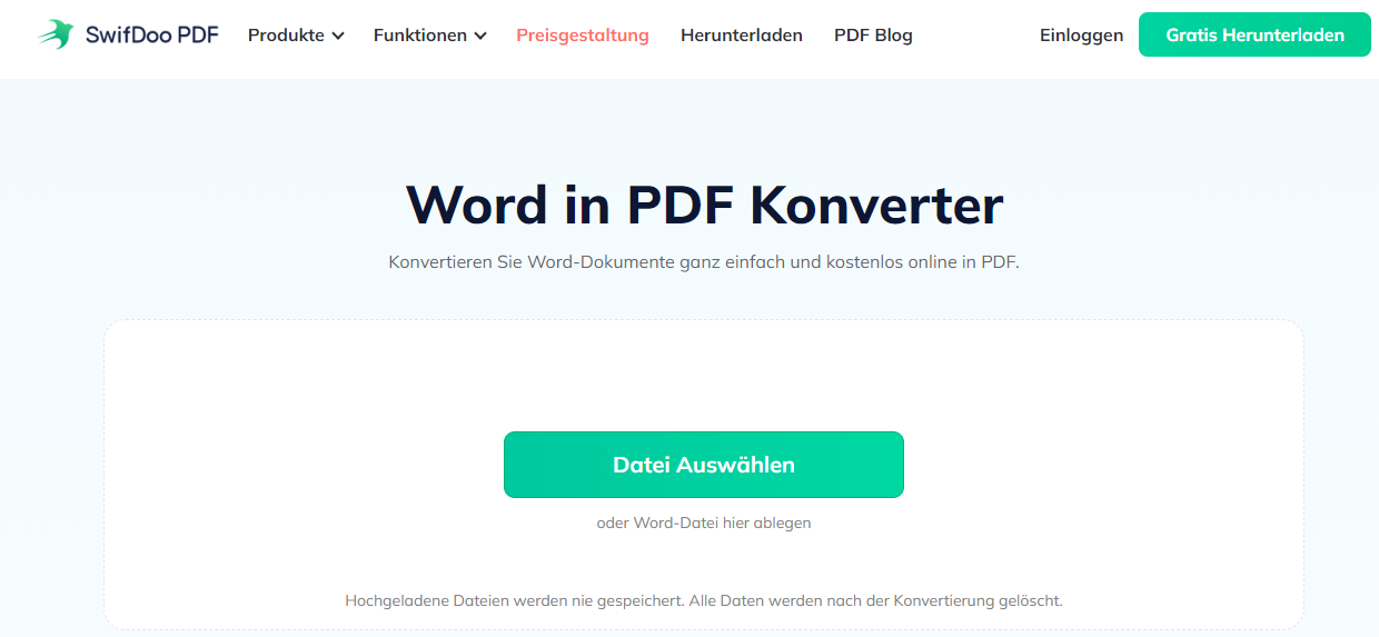 Word in PDF konvertieren online mit SwifDoo Free Online Word in PDF Konverter