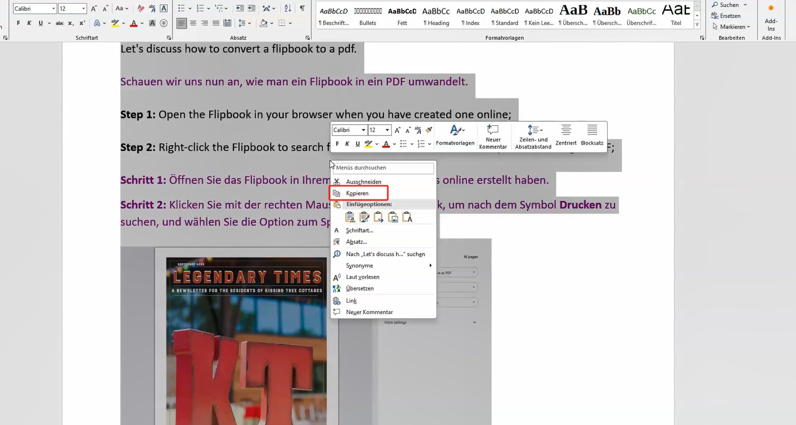 Word-Seiten tauschen in MS Word