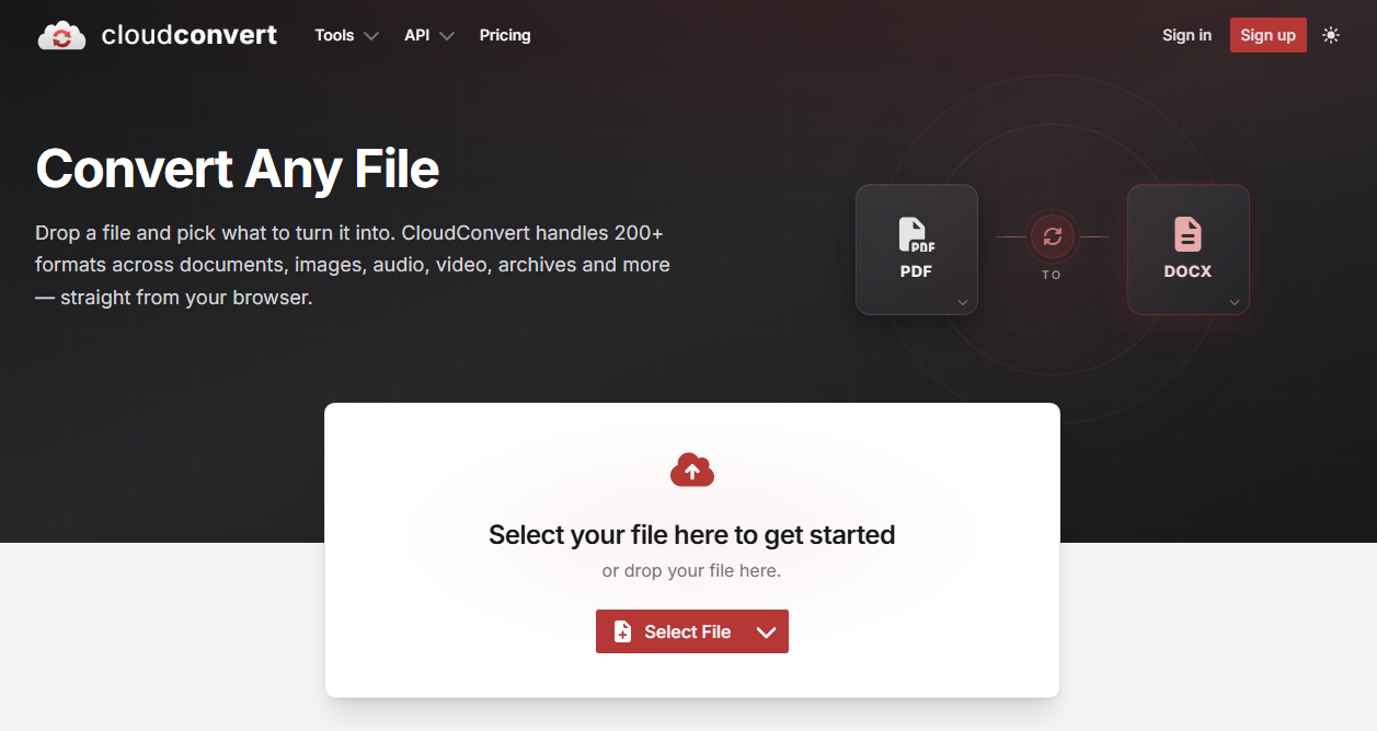 CloudConvert interface