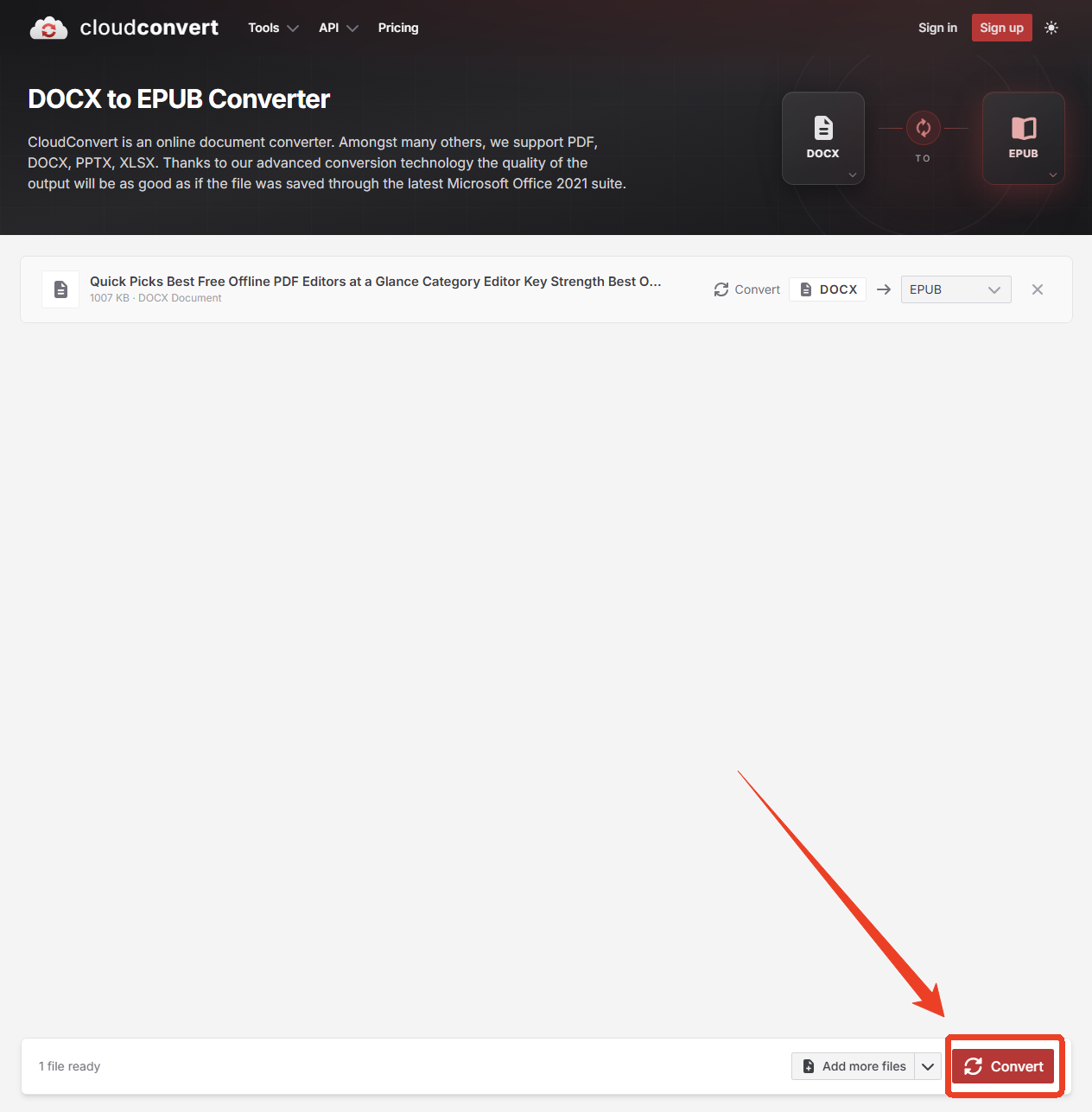 DOCX to EPUB converter