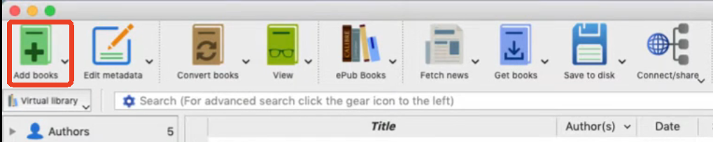 Calibre Add books