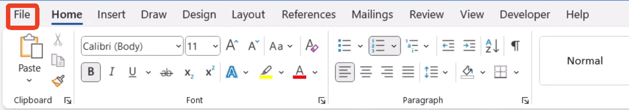 word file option