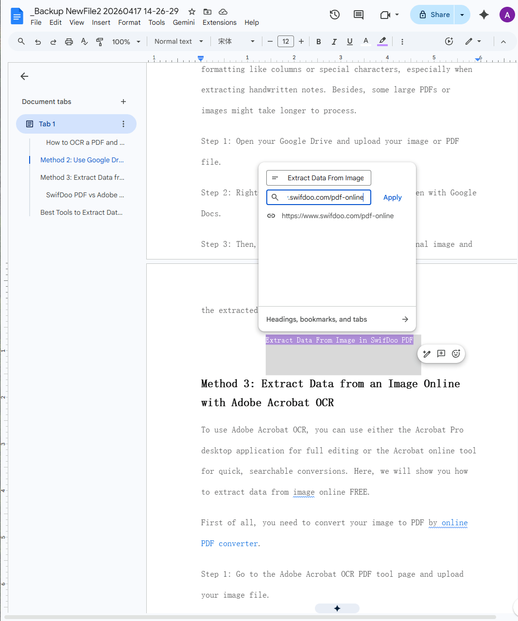 edit link in google docs