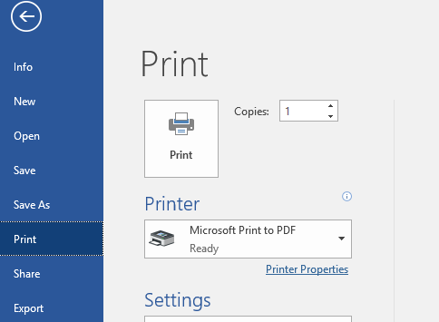 Microsoft Print to PDF