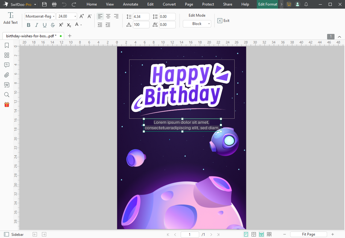 Write Birthday Wishes Down in PDF Card