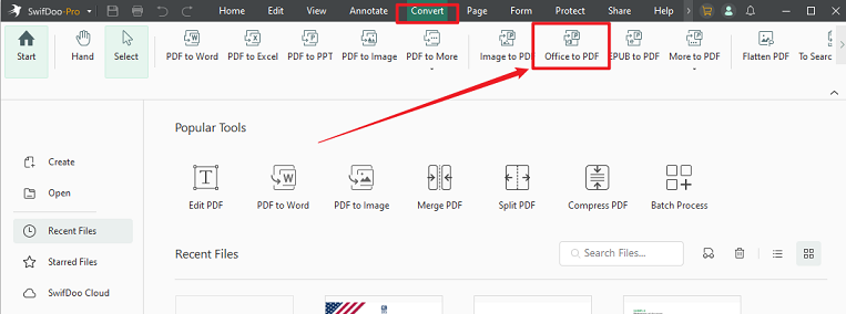 Click Convert and select Office to PDF in SwifDoo PDF