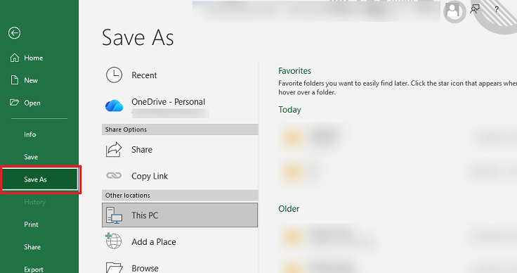 Click File and select Save As in Microsoft Excel