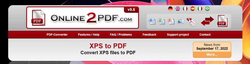 XPS to PDF converter Online2PDF