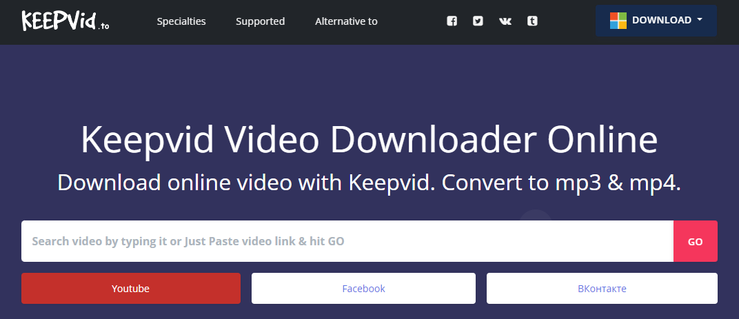 YouTube downloader Keepvid