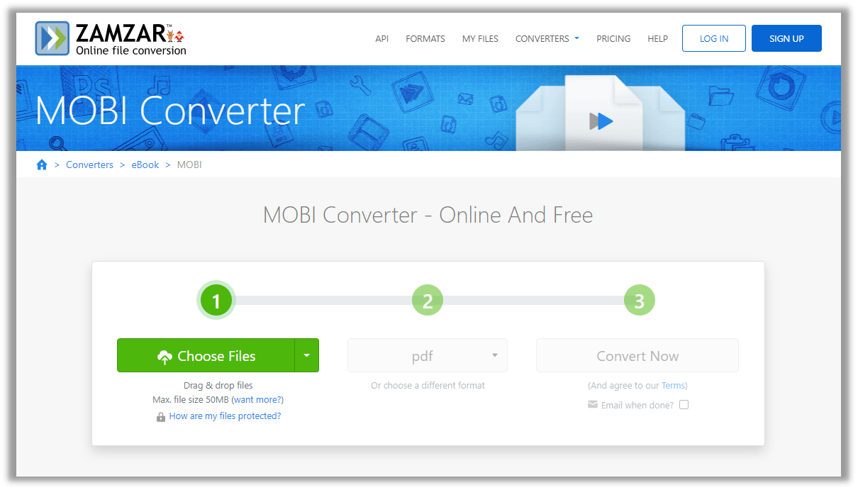 How to convert MOBI to PDF in Zamzar