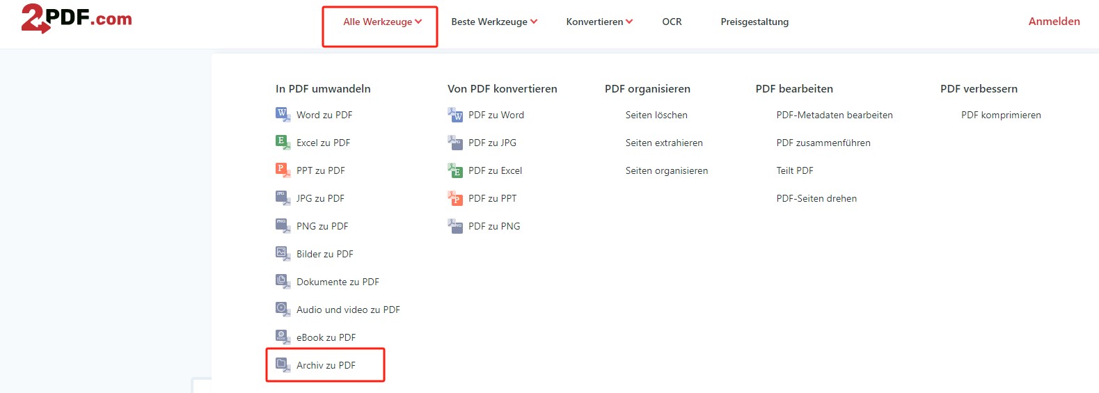 ZIP in PDF mit 2PDF