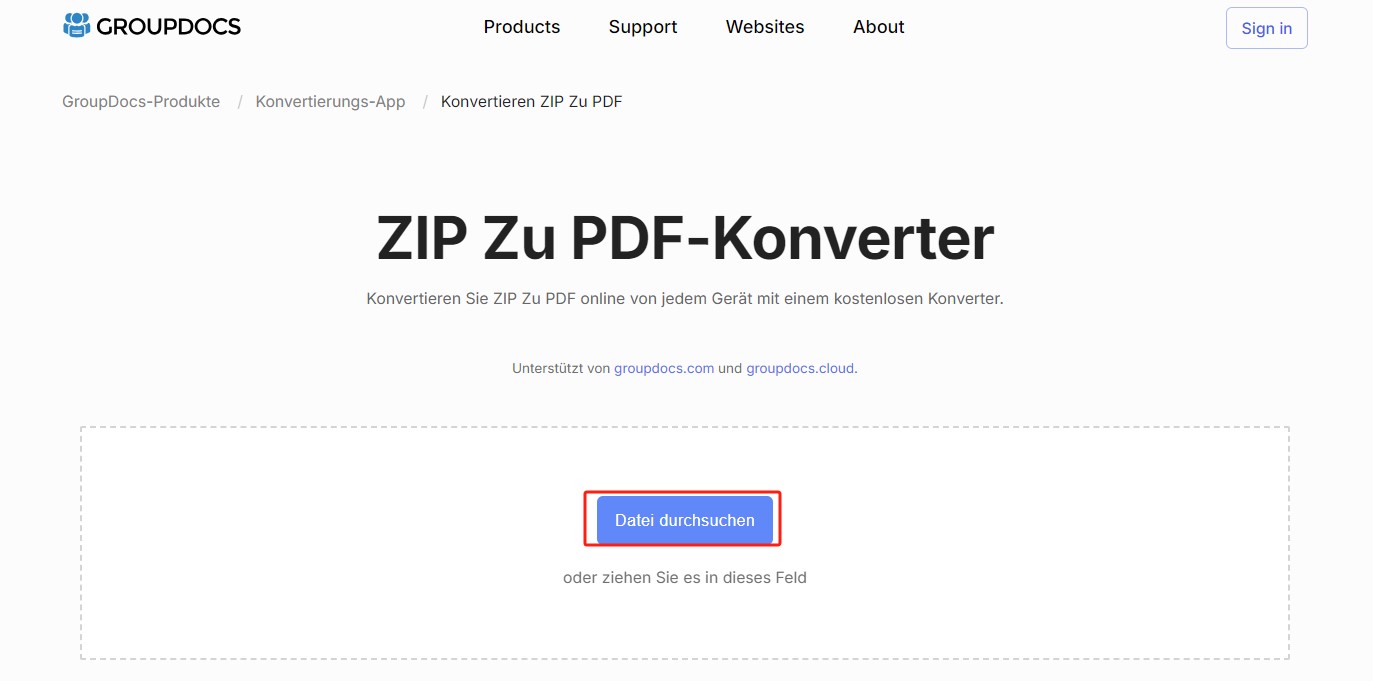 ZIP in PDF mit Groupdocs